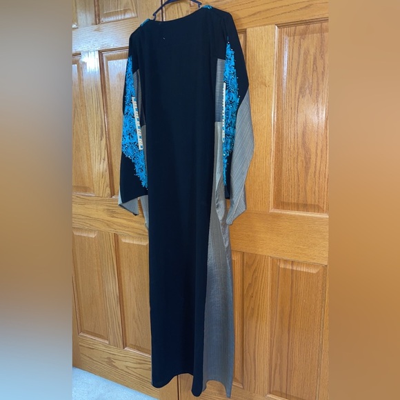 Middle Eastern Dress Abaya Kaftan Plus Size 2X-3X Black Blue Embroidery Beaded - Picture 6 of 7